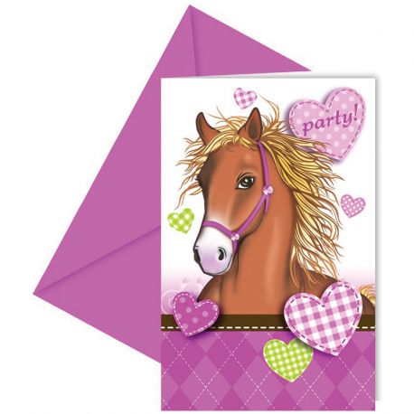 6 Invitations Cheval avec Enveloppe