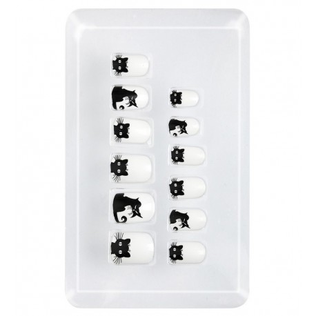 Set de 12 Faux Ongles Adhésifs de Chat