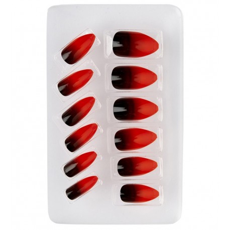 Set de 12 Faux Ongles Noirs Ombré Rouge