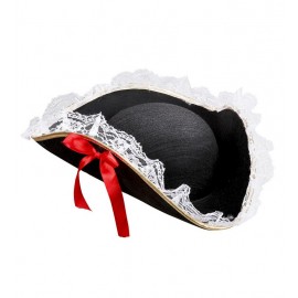 Tricorne avec Bride en Dentelle et Nœud Rouge