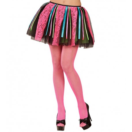 Tutu disco fluo avec nœuds et dentelle rose