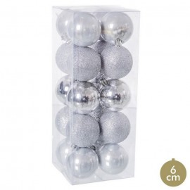 20 Boules Mixtes Plastique Argent 6 X 6 X 6 Cm