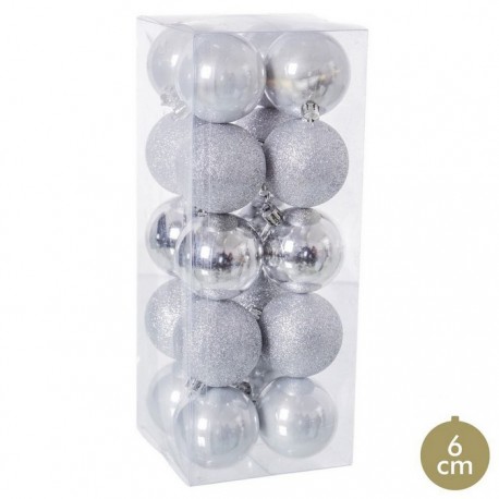 20 Boules Mixtes Plastique Argent 6 X 6 X 6 Cm