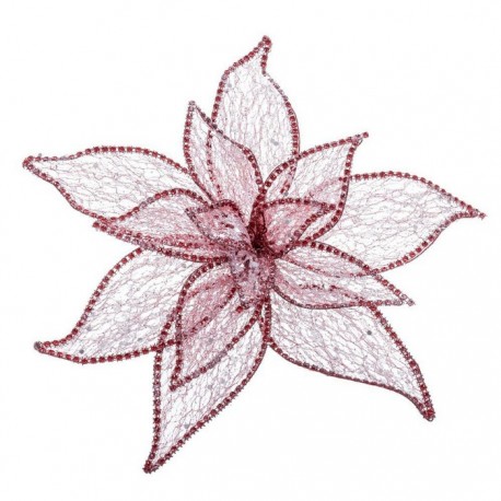 Poinsettia Avec Clip Organza Rouge 30 Cm