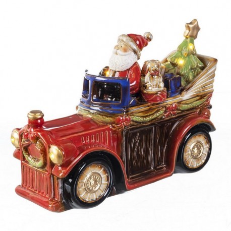 Voiture du Père Noël en céramique avec lumière LED 30 X 12 X 13 Cm