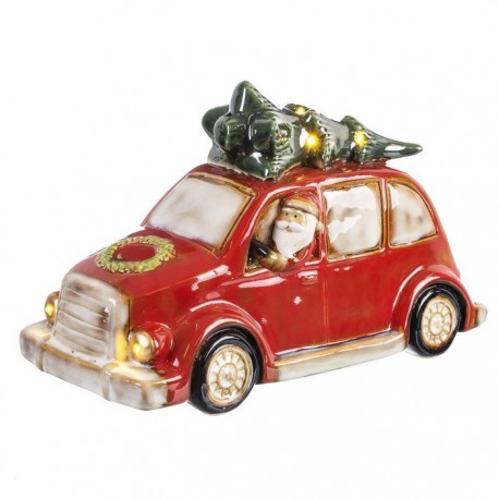 Voiture du Père Noël en céramique avec lumière LED 33 X 14 X 20 Cm