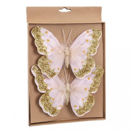 Papillon Avec Clip Rose Et Or 18 Cm