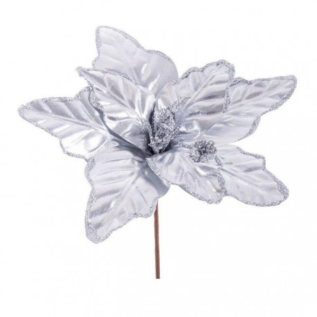 Poinsettia Métallique Argent 23 X 28 Cm