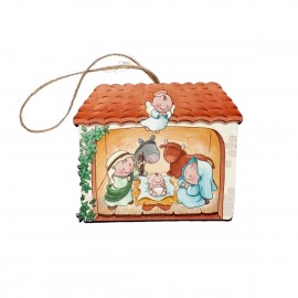 Pendentif en bois pour crèche en couleur Mesure 7x8,5cm