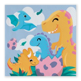 16 Serviettes Dinosaures 25 cm