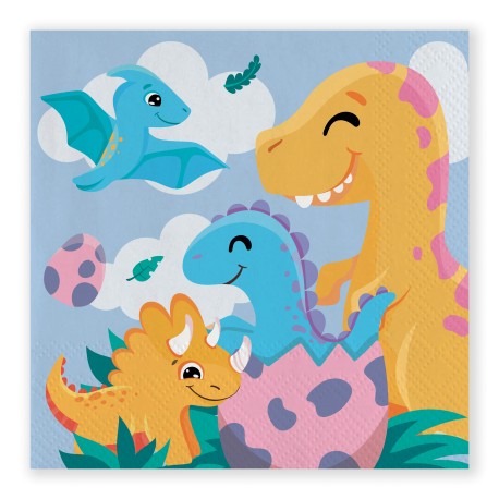 16 Serviettes Dinosaures 25 cm